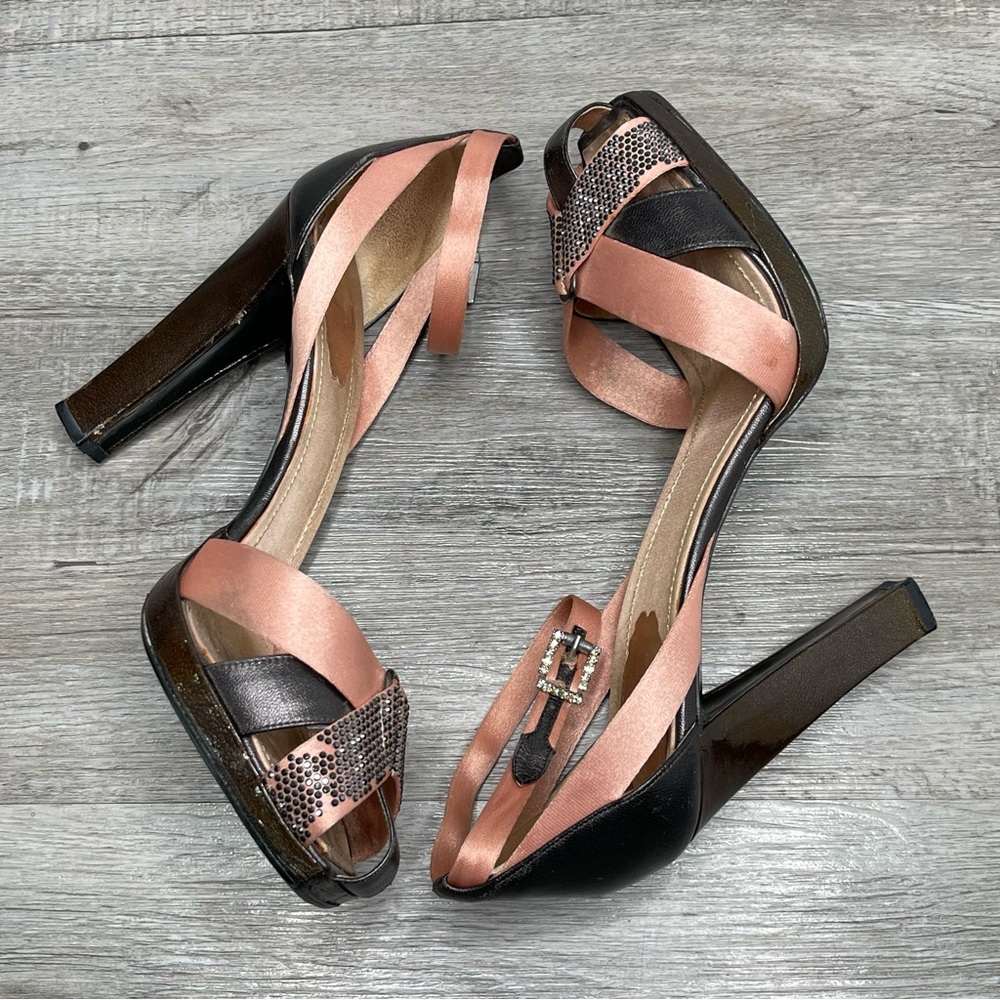 Rene Caovilla Satin Heels with Swarovski Crystals Pink/Brown Size 40 or US10 - Picture 4 of 9